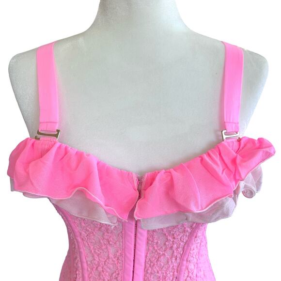 We Are HAH Corset Seams Like a Princess Medium Barbie Pink Lace Ruffle Lace Up - Picture 3 of 14